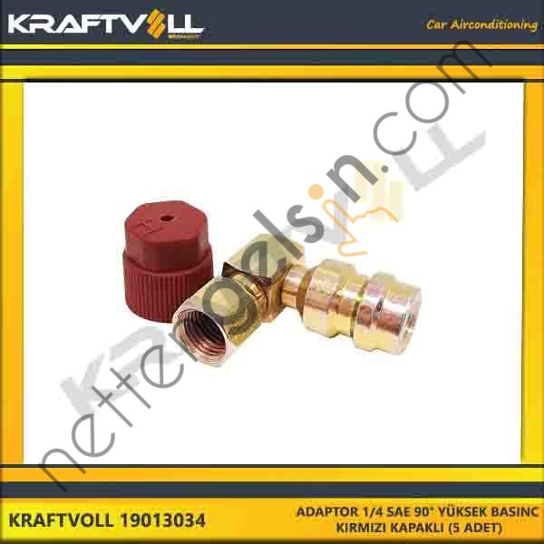 KRAFTVOLL 19013034 ADAPTOR 1/4 SAE 90° YÜKSEK BASINC KIRMIZI KAPAKLI (5 ADET)  GENEL BİNEK KLIMA SISTEM ÜRÜNLERI
