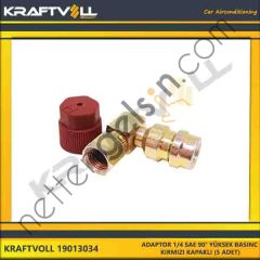 KRAFTVOLL 19013034 ADAPTOR 1/4 SAE 90° YÜKSEK BASINC KIRMIZI KAPAKLI (5 ADET)  GENEL BİNEK KLIMA SISTEM ÜRÜNLERI