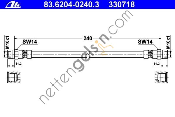 ATE 83.6204-0240.3 FREN HORTUMU ARKA 115/VWİKİ UCU DİŞİ 3.5040 A0004282635 MERCEDES