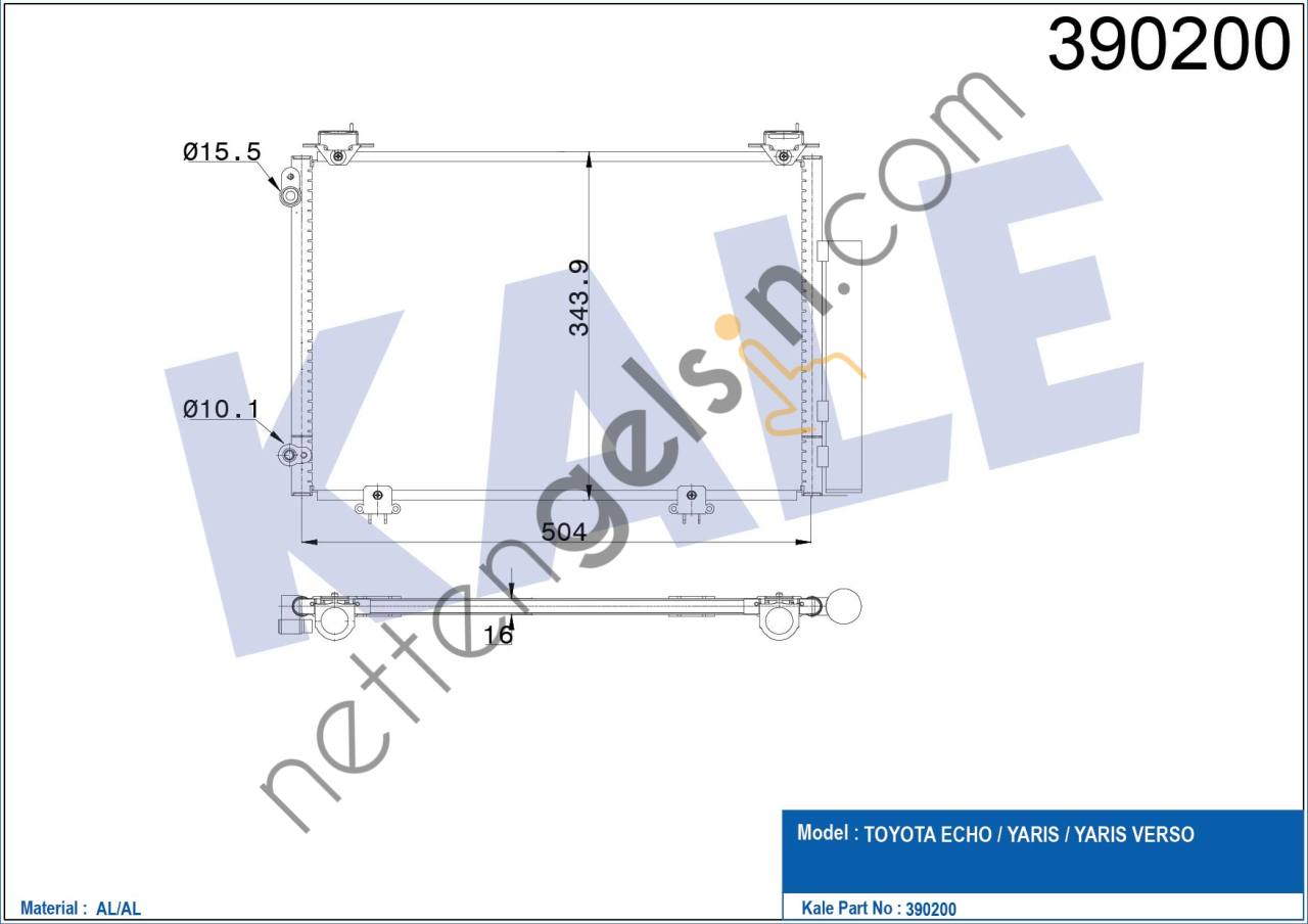 KALE 390200 KLIMA RADYATORU TOYOTA YARIS 1999-2005 (520×318×16)  TOYOTA BİNEK KLİMA RADYATÖRÜ