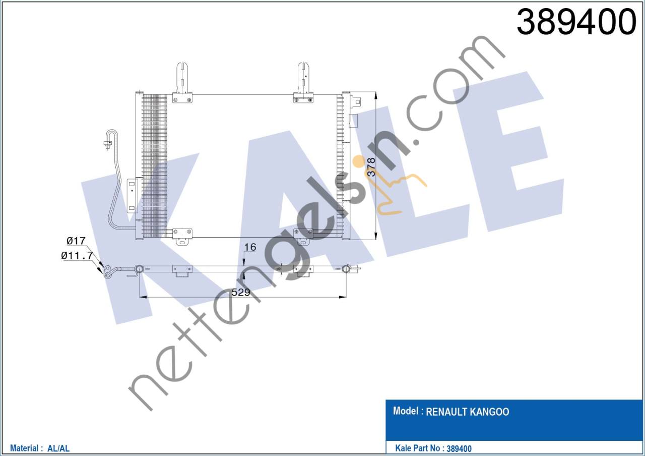 KALE 389400 KLIMA RADYATORU (KONDANSER) RENAULT KANGOO I 1.4 1.5 DCI 1.6 1.9 DTI  RENAULT BİNEK KLİMA RADYATÖRÜ