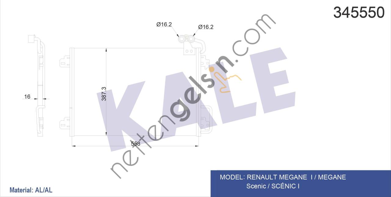 KALE 345550 KLIMA RADYATORU (KONDANSER) MEGANE I SCENIC I 1.4 / 1.6 16V  RENAULT BİNEK KLİMA RADYATÖRÜ