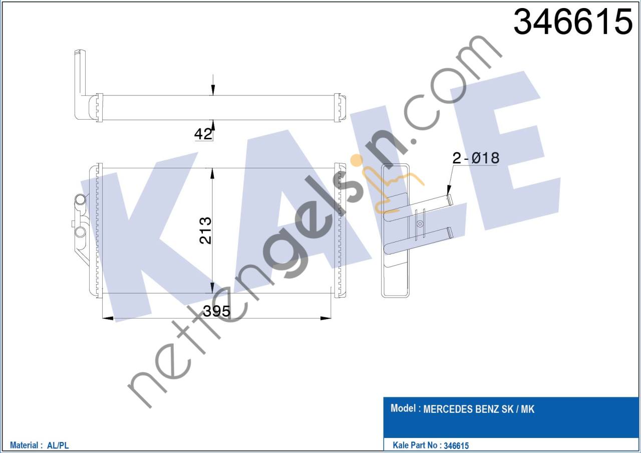 KALE 346615 KALORIFER RADYATORU SK-MK  MERCEDES BİNEK KALORİFER RADYATÖRÜ