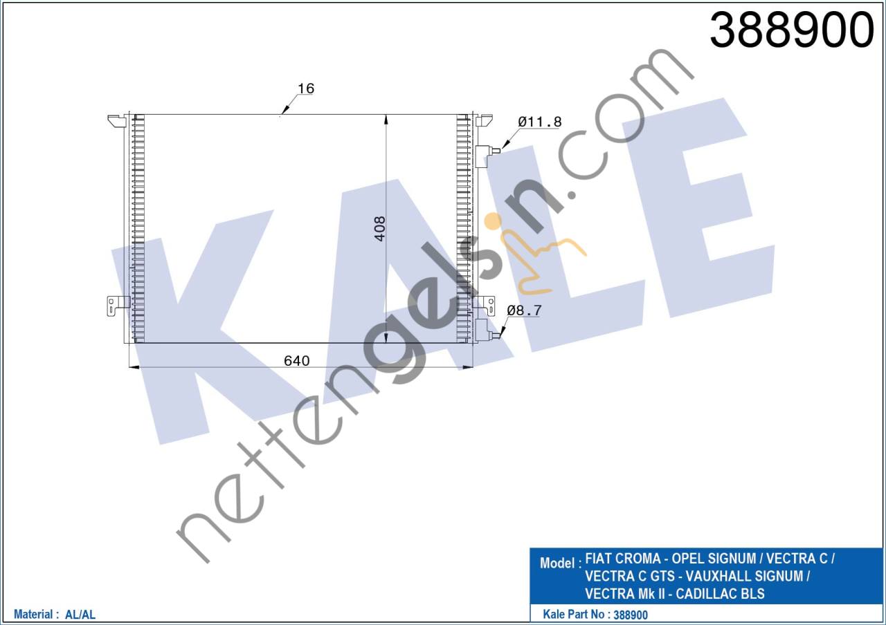 KALE 388900 KLIMA RADYATORU VECTRA C SIGNUM Y20DTH Y22DTR  OPEL BİNEK KLİMA RADYATÖRÜ