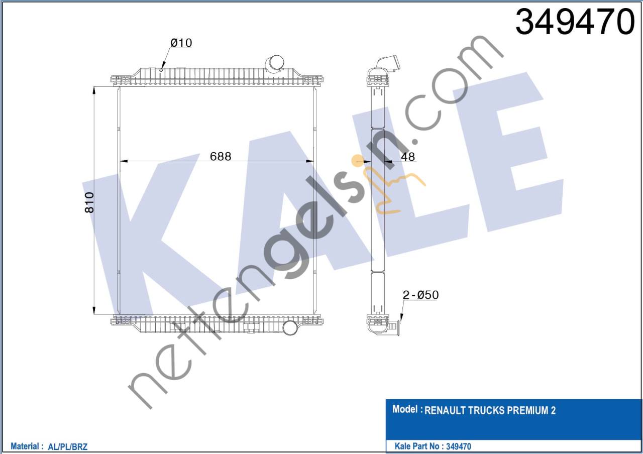 KALE 349470 RADYATOR MOTOR RENAULT TRUCKS PREMIUM 2 (CERCEVESIZ) (MT)  RENAULT AĞIR VASITA MOTOR SU RADYATORU