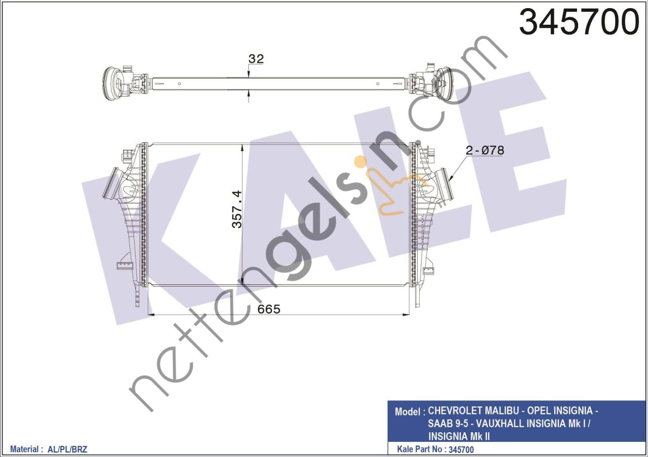 KALE 345700 INTERCOOLER INSIGNIA-MALIBU 665x361.7x32  OPEL BİNEK TURBO RADYATÖRÜ