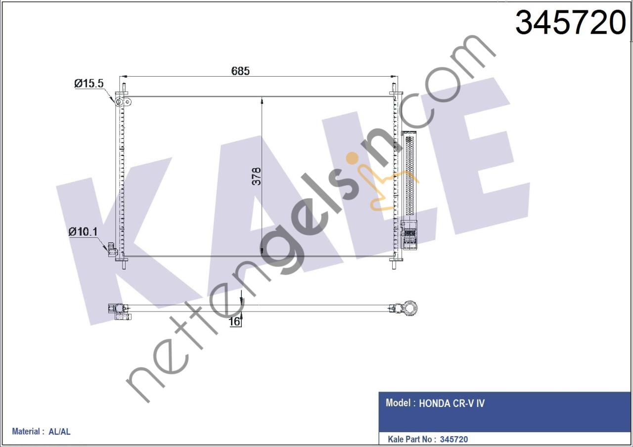 KALE 345720 KLIMA RADYATORU HONDA CRV 2.2 2.4 2012>  HONDA BİNEK KLİMA RADYATÖRÜ