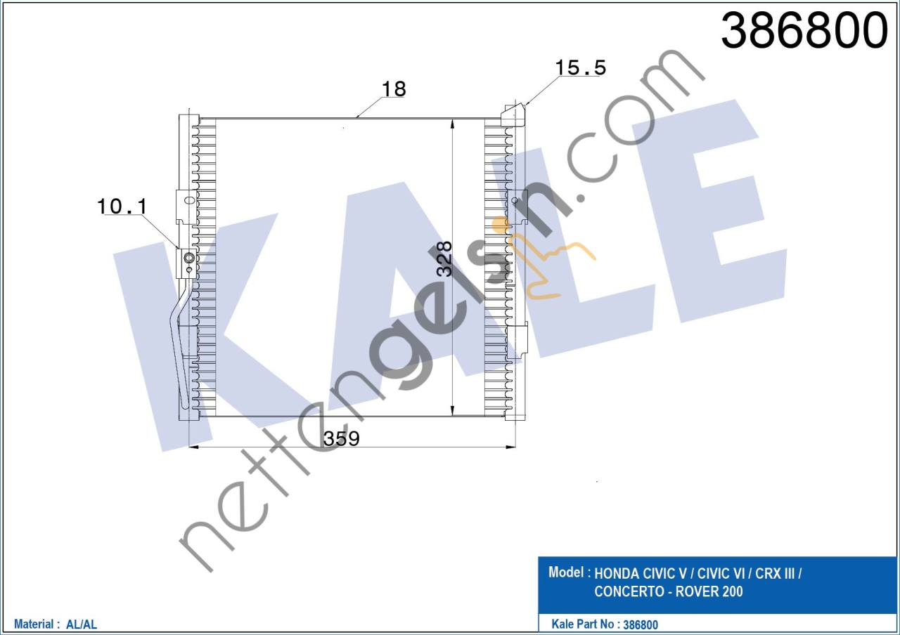 KALE 386800 KLIMA RADYATORU HONDA CIVIC 1992 1995 (359×328×16)  HONDA BİNEK KLİMA RADYATÖRÜ