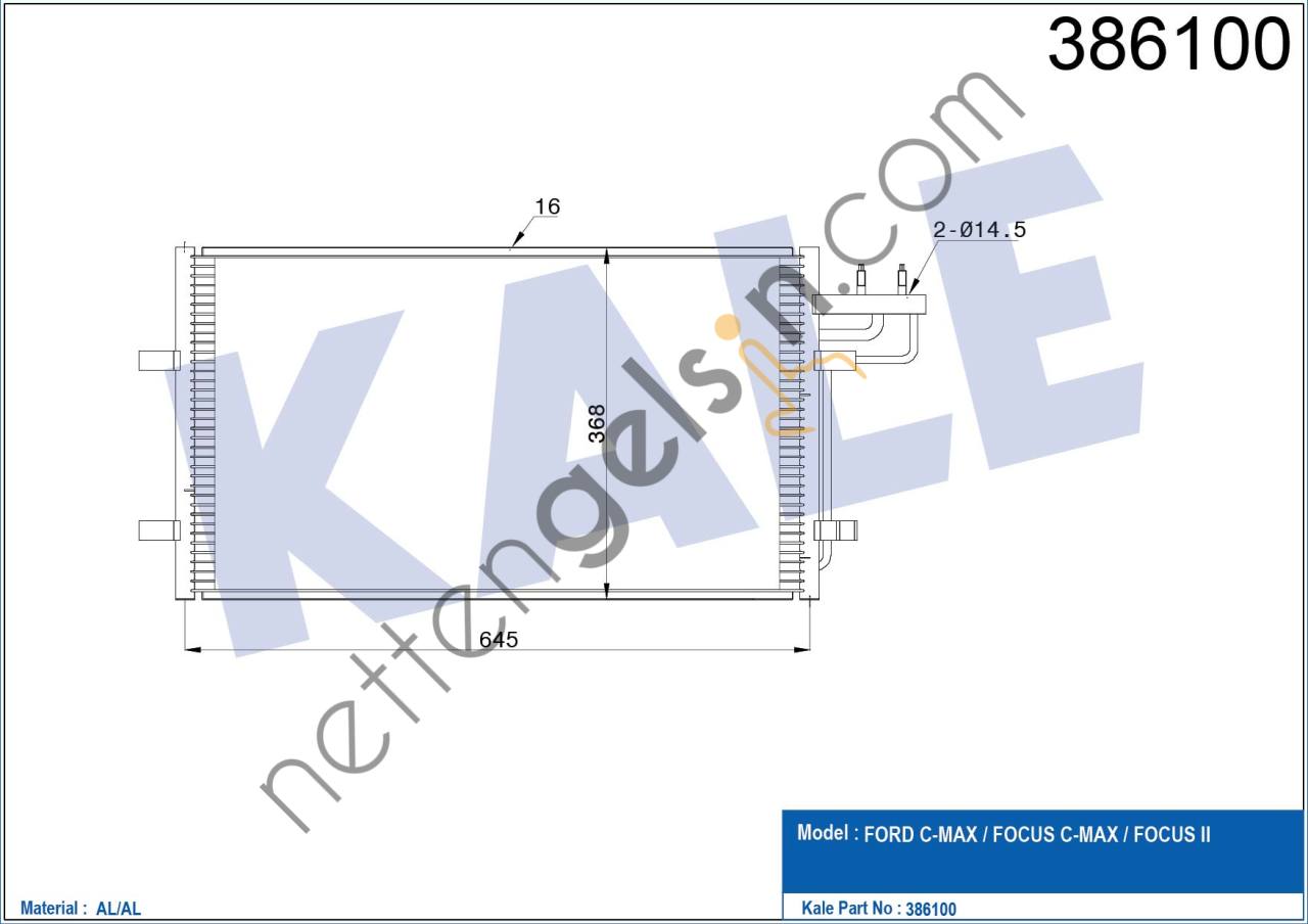KALE 386100 KLIMA RADYATORU FOCUS II 03>11 FOCUS II C MAX 04>11 1.6TDCI / 2.0TDCI  FORD BİNEK KLİMA RADYATÖRÜ