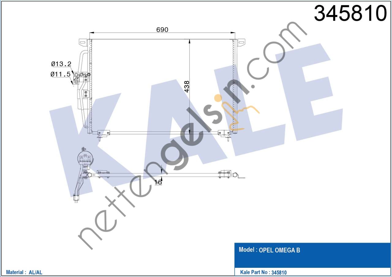 KALE 345810 KLIMA RADYATORU OMEGA B  OPEL BİNEK KLİMA RADYATÖRÜ